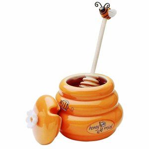 Joie Beehive Ceramic Honey Mini Jar Dipper Bee Handle Kitchen Sweet Storage NEW